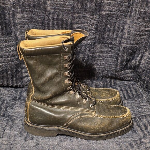 Men\'s Vintage Leather Hunting Fishing Boots Size 10.5D Brown Oil Resist Soles main image 8